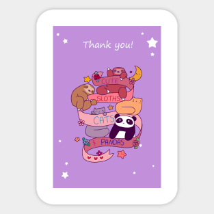 "Thank You" Cute Sloths Cats and Pandas Sticker